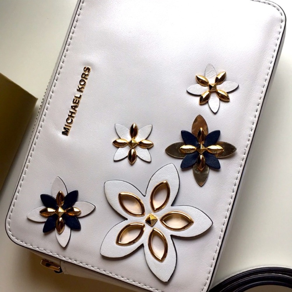Michael Kors white crossbody 3D flowers